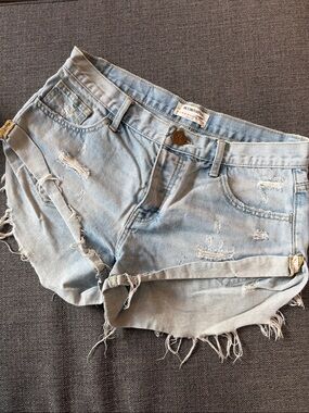 One Teaspoon Light Blue Distressed Denim Shorts